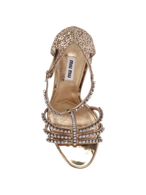 Platinum gold crystal-embellished leather sandals from MIU MIU Miu Miu | 5X732D F 1003LKSF0522